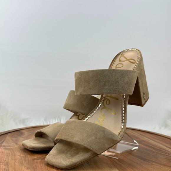 Sam Edelman Delaney Beige Suede Leather Women's US 8.5 Block Heel Mules - Picture 3 of 14